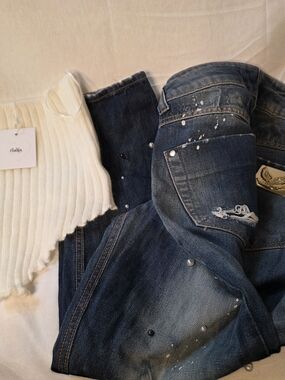 ✨ Y2K Embellished Outfit Set • NWT Adika Top XS/S + Vintage Colcci Pearl Jeans 2